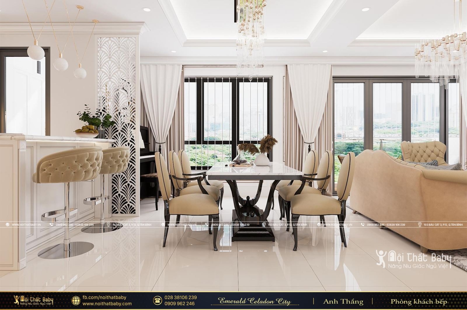 Thiết kế nội thất chung cư đẹp, cao cấp căn Emerald Celadon City 106m2